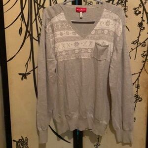 Mark Ecko Cut & Sew Men’s Grey Pullover Grunge Gothic Sweater Scissors Sculls